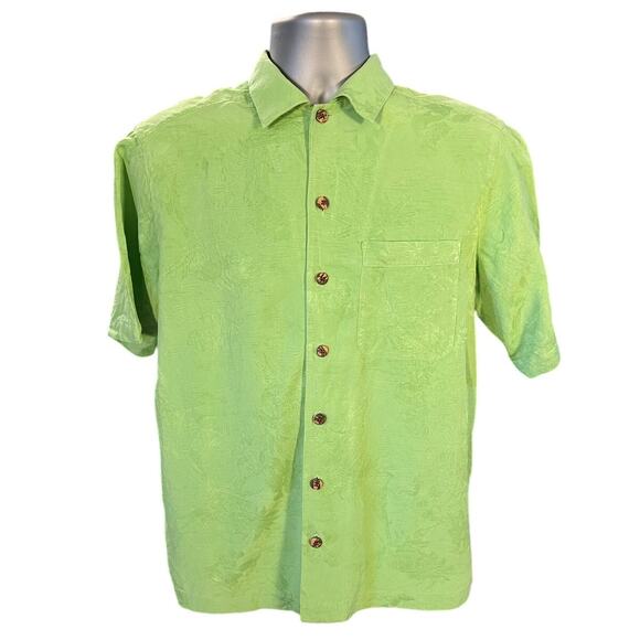 John Ashford Light Green Silk Short Sleeve Casual Button Down Shirt Size M - Picture 1 of 9